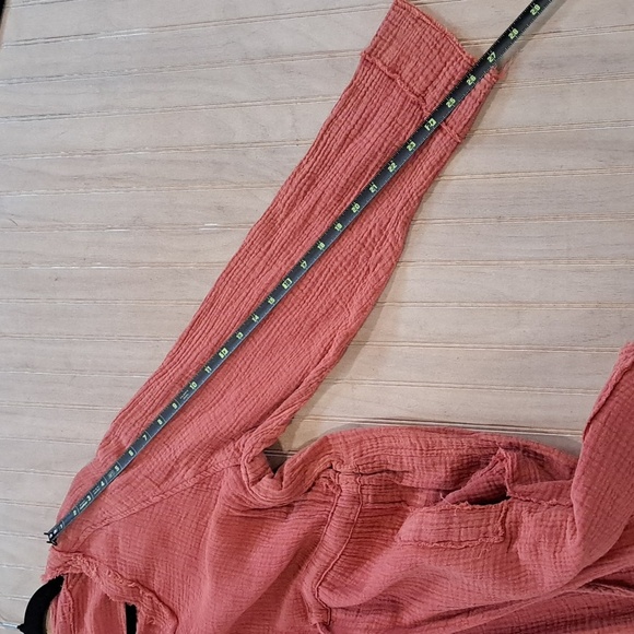 La Miel Burnt Orange Gauze Shirt Jacket Boutique Tunic Draw String Comfort Dress - Picture 9 of 9